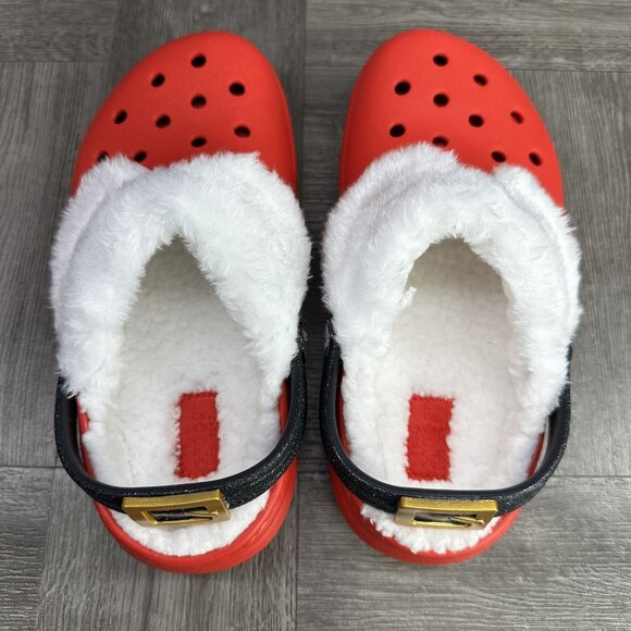 CROCS Classic Kids size 2 Red White Santa Lined Clog - Picture 5 of 8